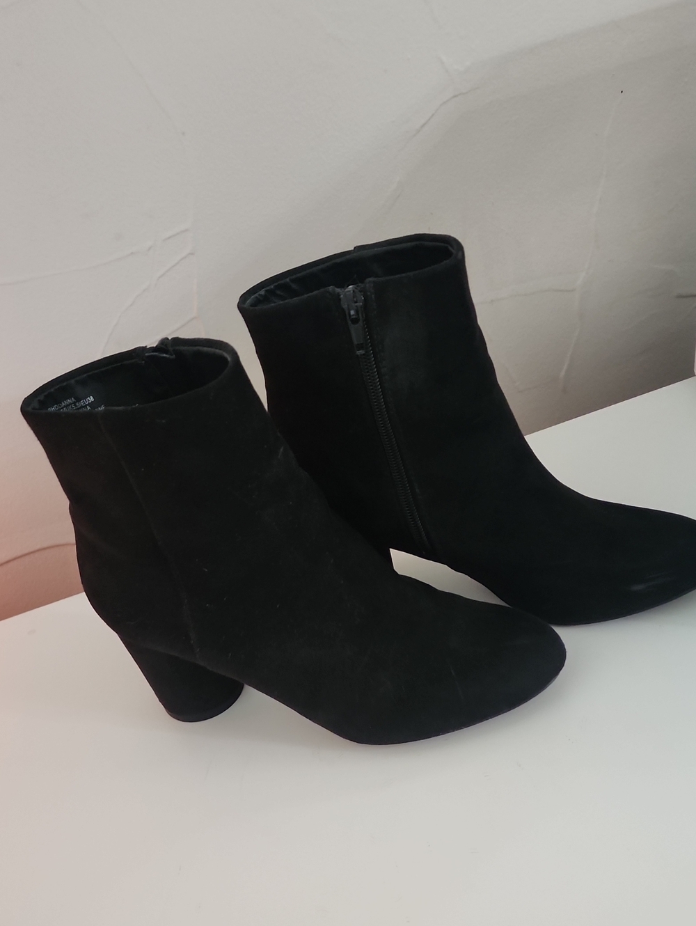 JustFab Black Suede Ankle Booties with Block Heel